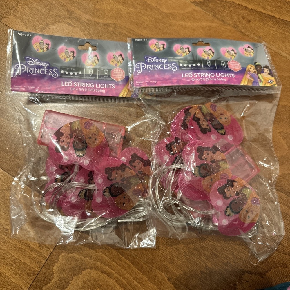 NEW Walt Disney Princesses LED String Lights 5ft Battery Powered Lights Set Of 2